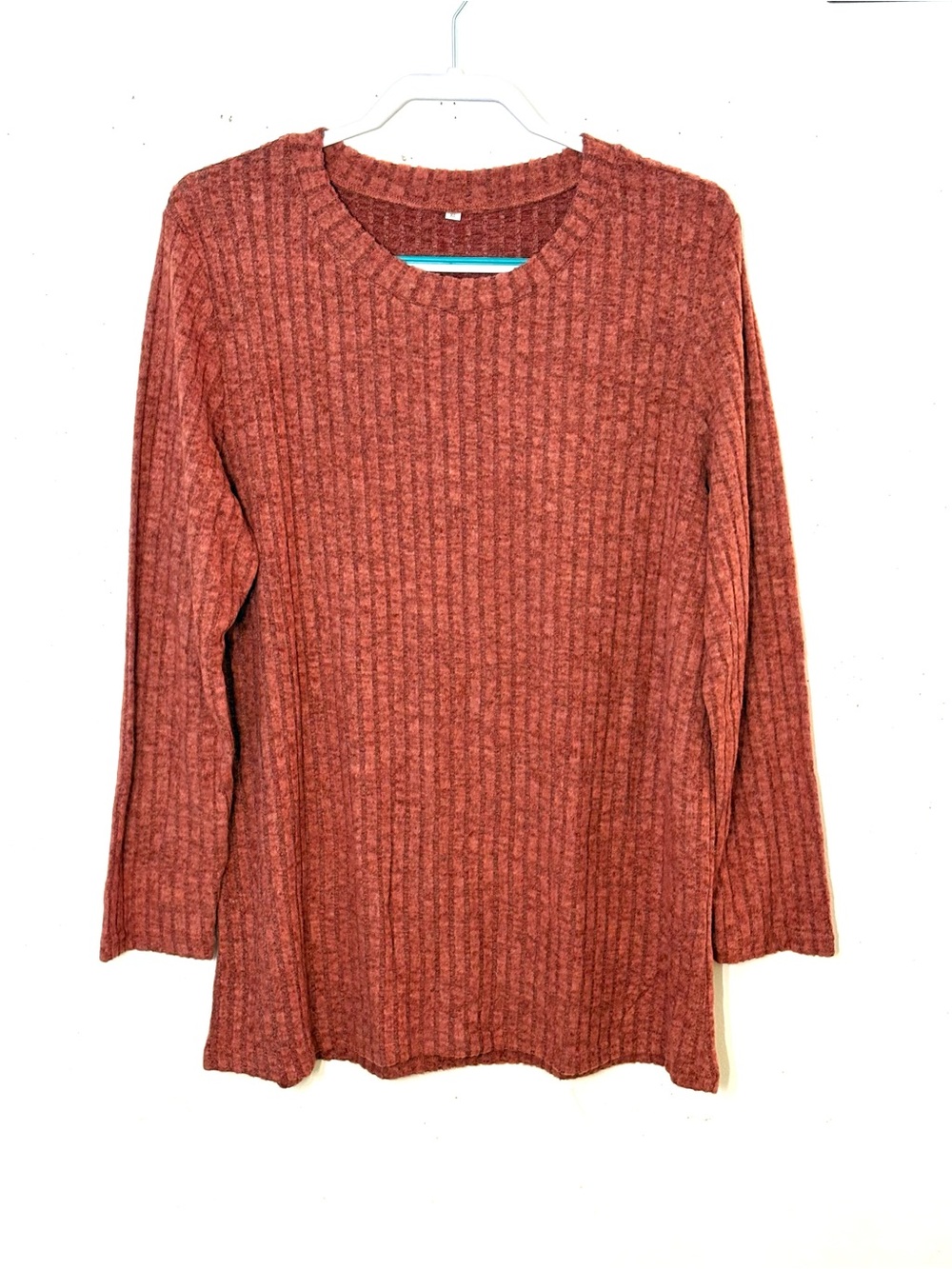 Ribbed Knit Long Sleeve Tunic Sweater in Rust. Size XL. NWOT.